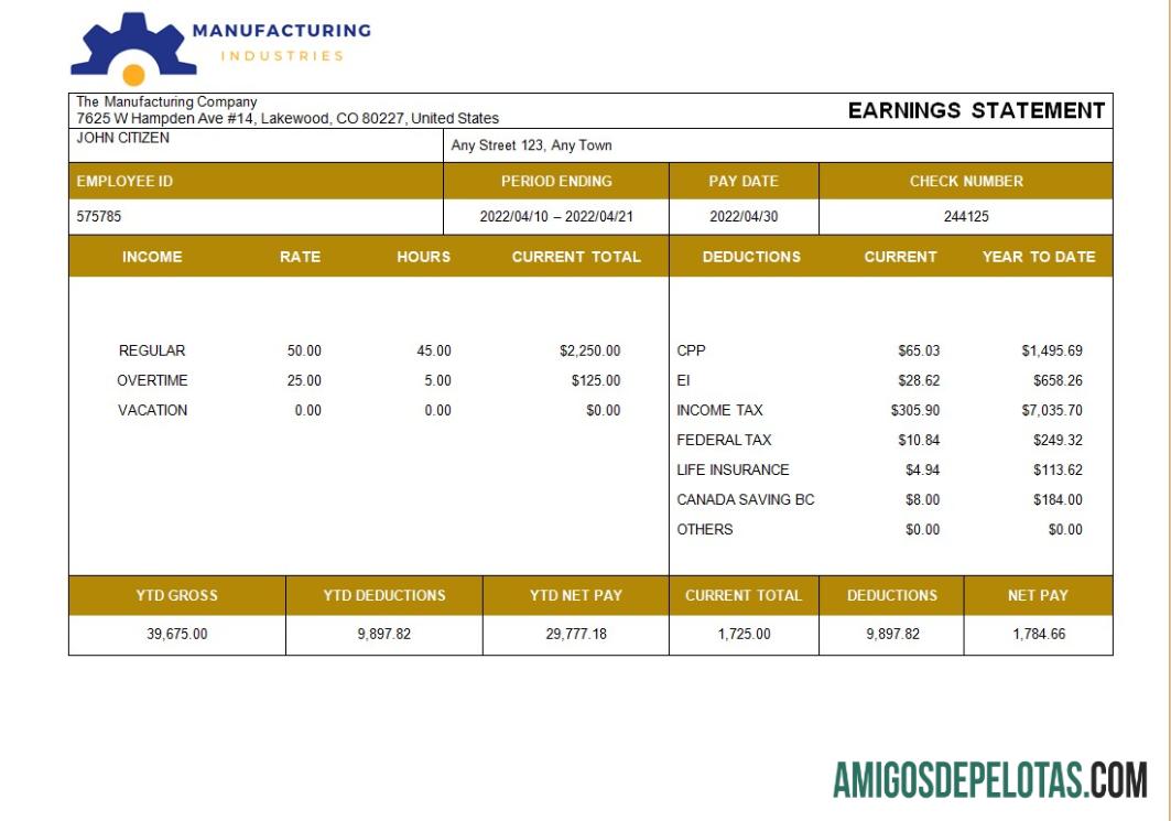 Realista Modelo de recibo de pagamento de empresa de manufatura em formatos Word e PDF